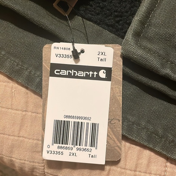 Carhartt Green Black Two Toned Canvas Sherpa Lined Vest Front Zip 2XL V33-355 - Picture 6 of 10